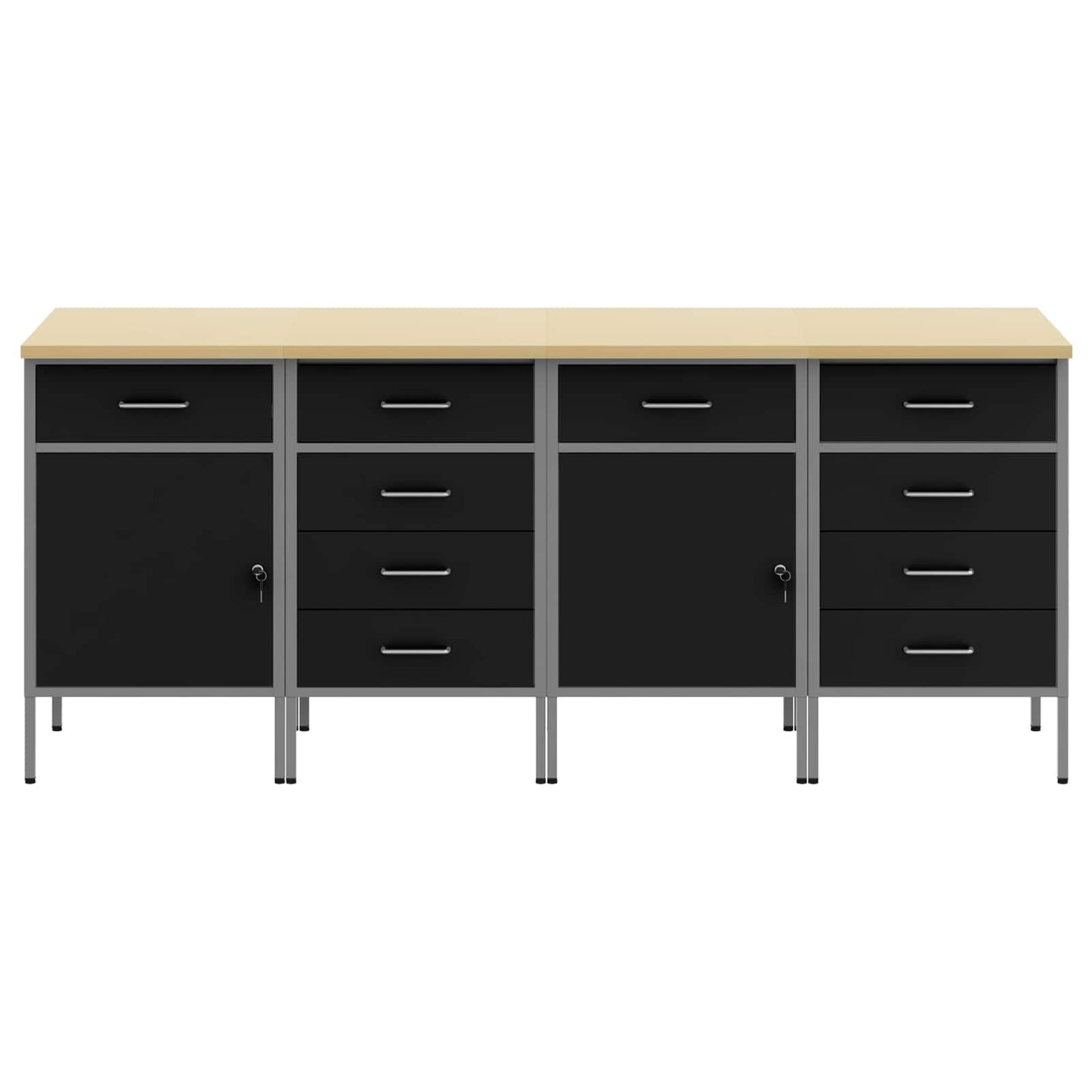 Mobile da lavoro 4 pcs Nero e Grigio 200 x 55 x 85 cm