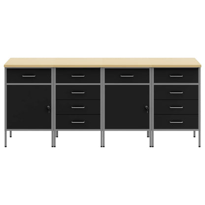 Mobile da lavoro 4 pcs Nero e Grigio 200 x 55 x 85 cm