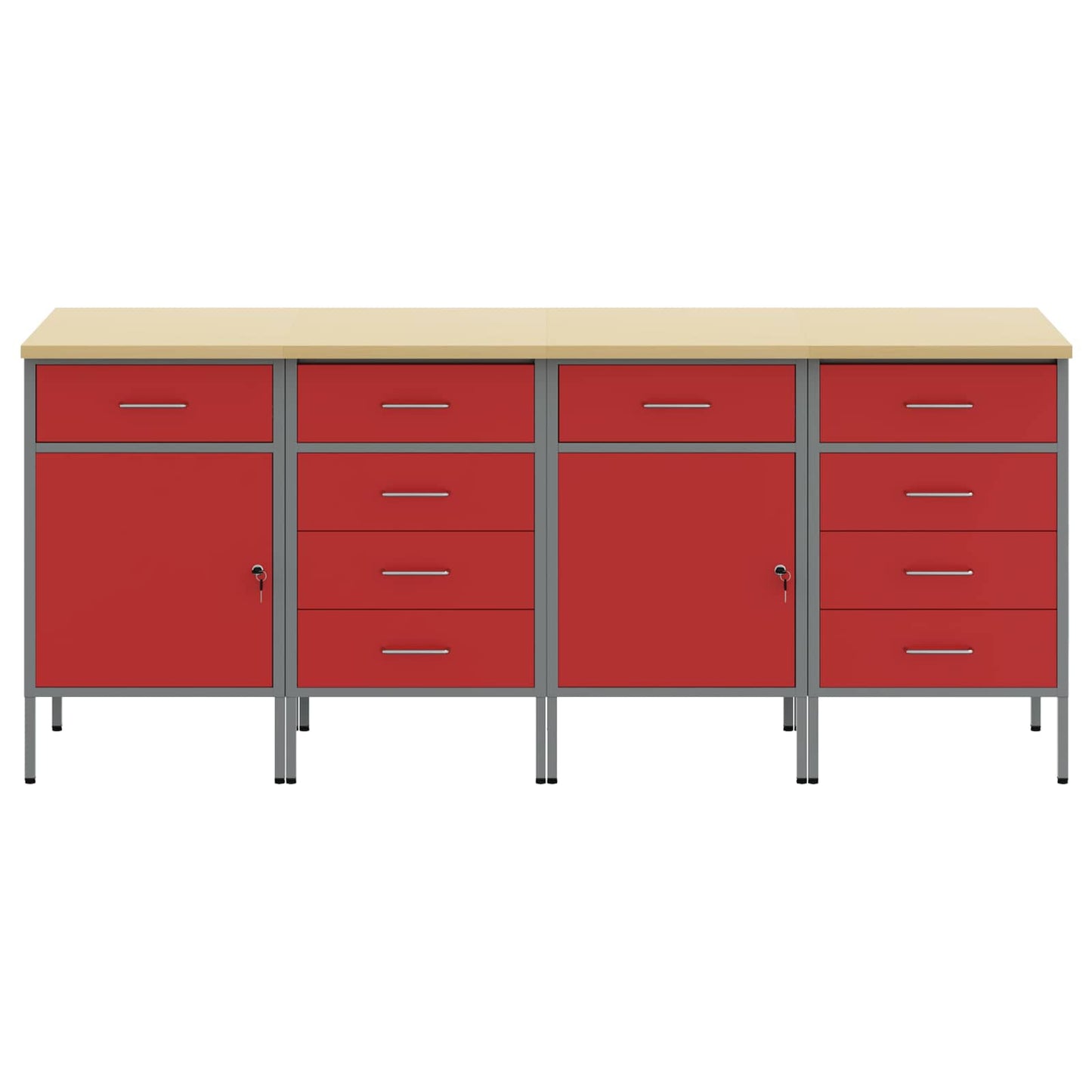 Mobile da lavoro 4 pcs Rosso e Grigio 200 x 55 x 85 cm