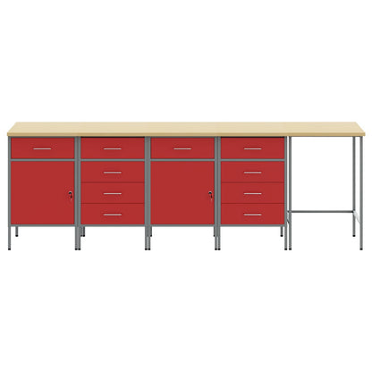 Set di mobili da lavoro con cassetto 5 pcs Rosso e Grigio