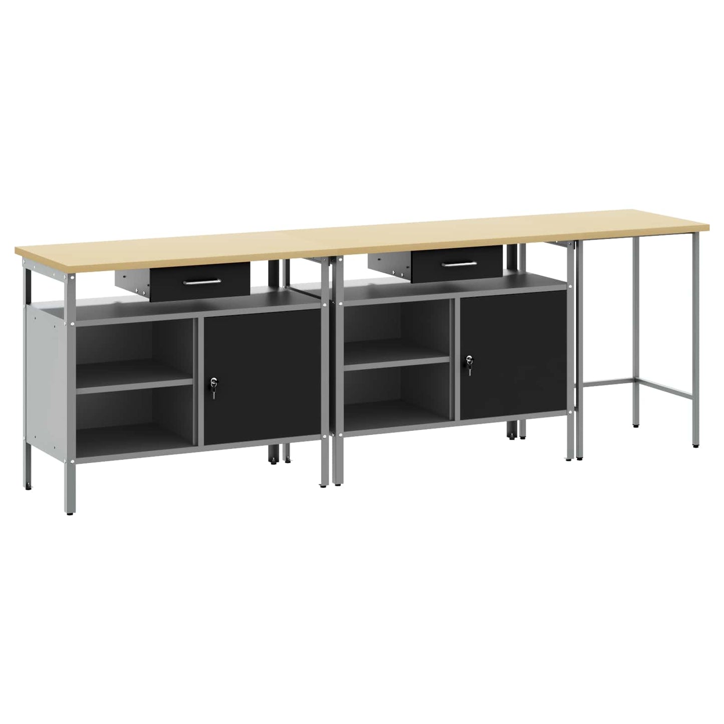 Set banco da lavoro con cassetto con blocco 3 pcs Nero e Grigio