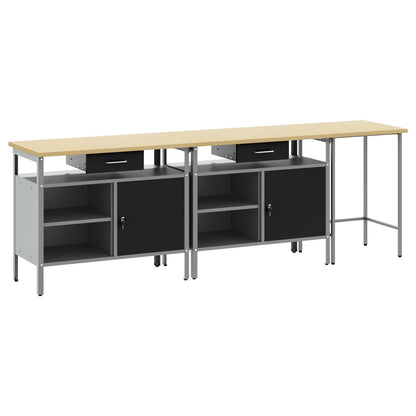 Set banco da lavoro con cassetto con blocco 3 pcs Nero e Grigio