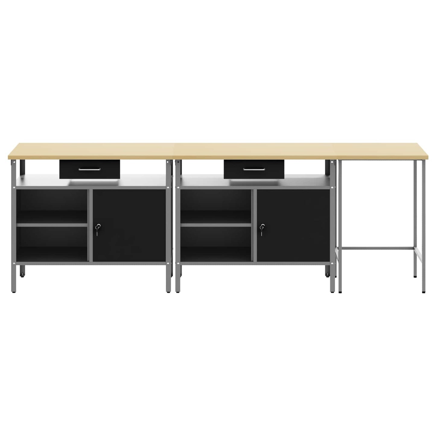 Set banco da lavoro con cassetto con blocco 3 pcs Nero e Grigio