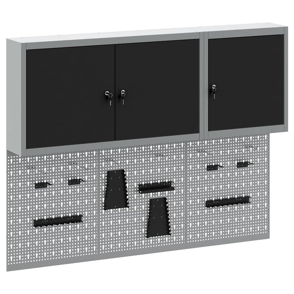 Set di armadi per attrezzi con lo scaffale 5 pcs Nero