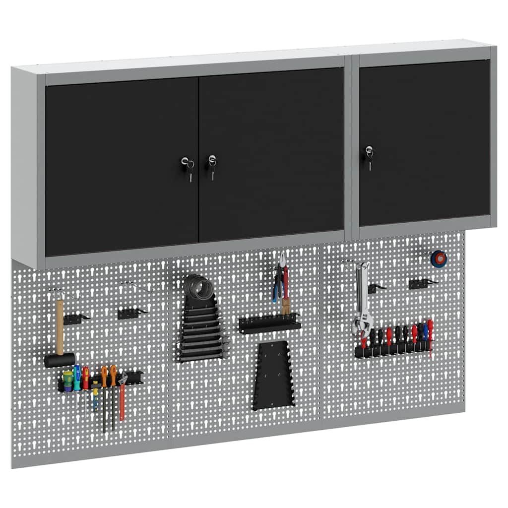 Set di armadi per attrezzi con lo scaffale 5 pcs Nero