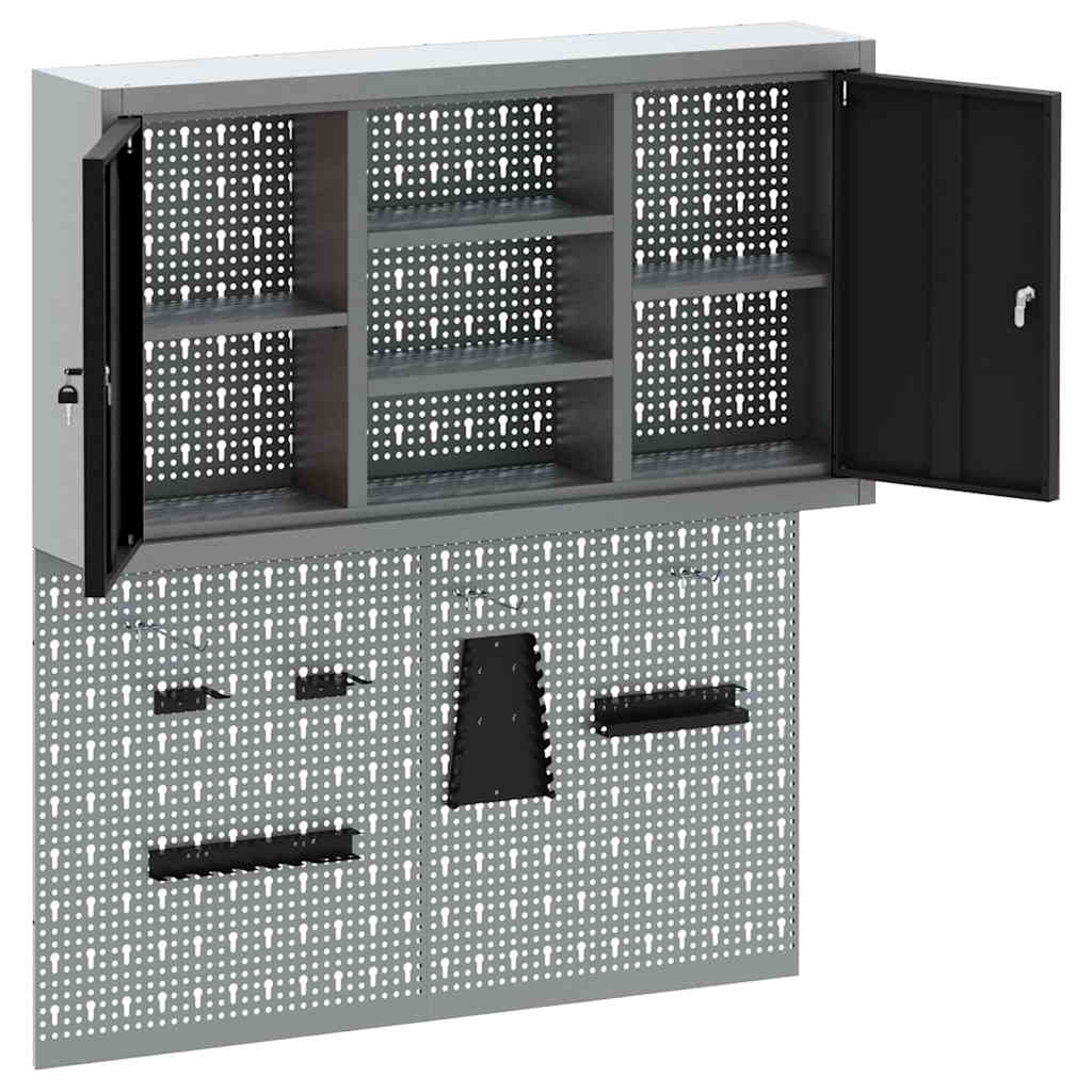 Set di armadi per attrezzi con lo scaffale 3 pcs Nero