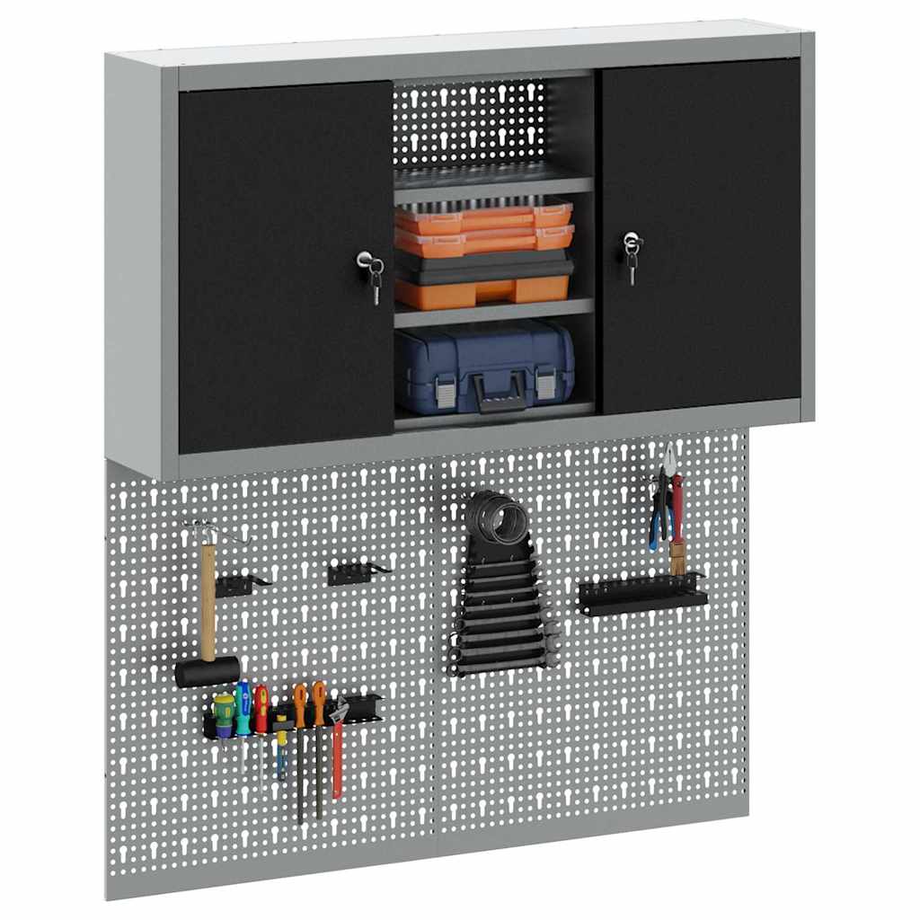 Set di armadi per attrezzi con lo scaffale 3 pcs Nero