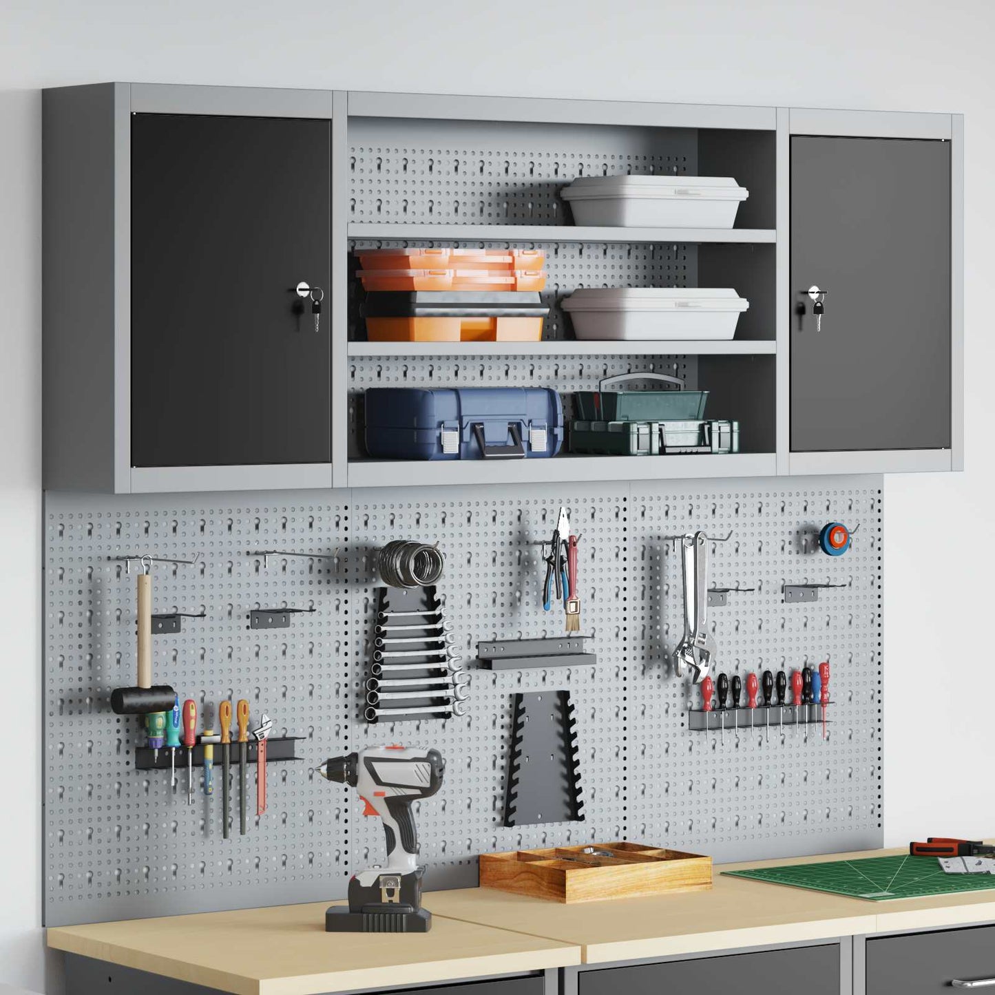 Set di armadi per attrezzi con lo scaffale 4 pcs Nero