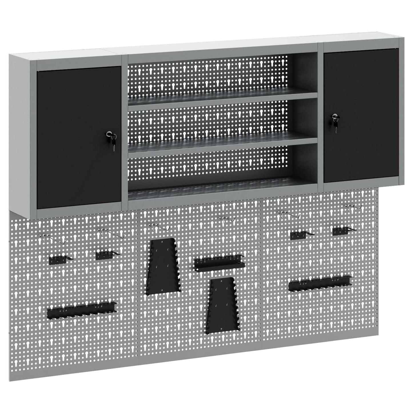 Set di armadi per attrezzi con lo scaffale 4 pcs Nero