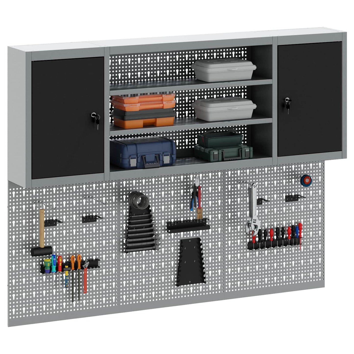 Set di armadi per attrezzi con lo scaffale 4 pcs Nero