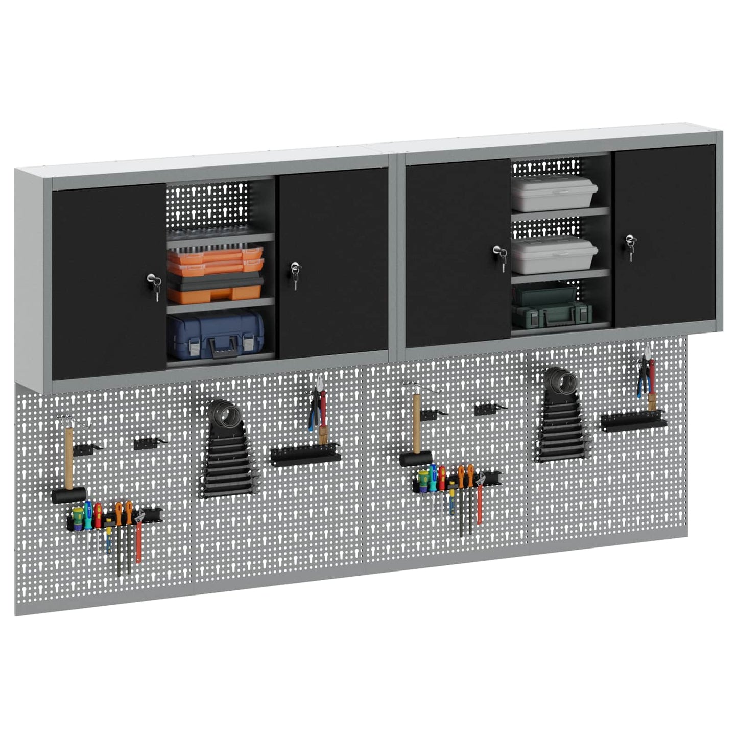 Set di armadi per attrezzi con lo scaffale 6 pcs Nero