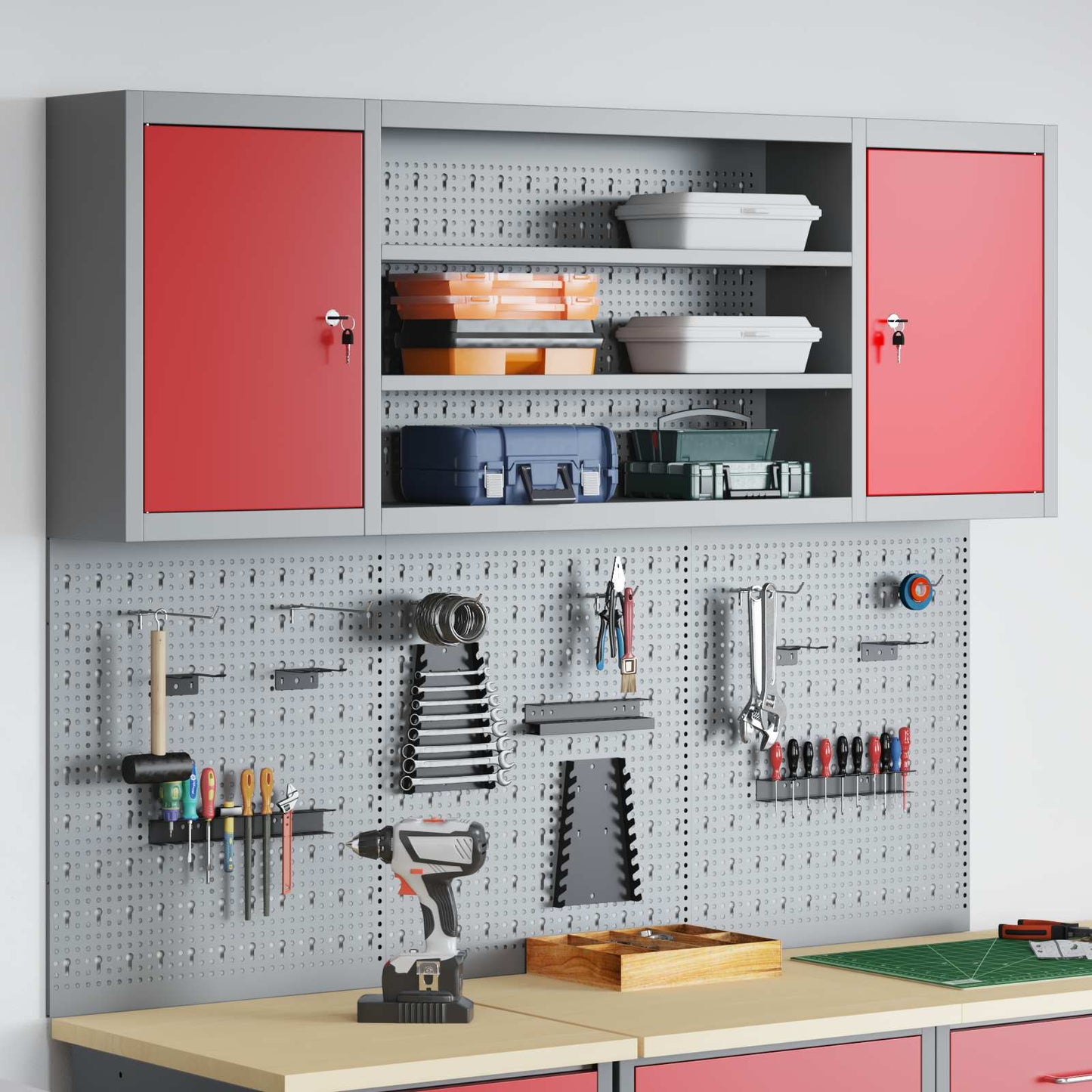 Set di armadi per attrezzi con lo scaffale 6 pcs Rosso