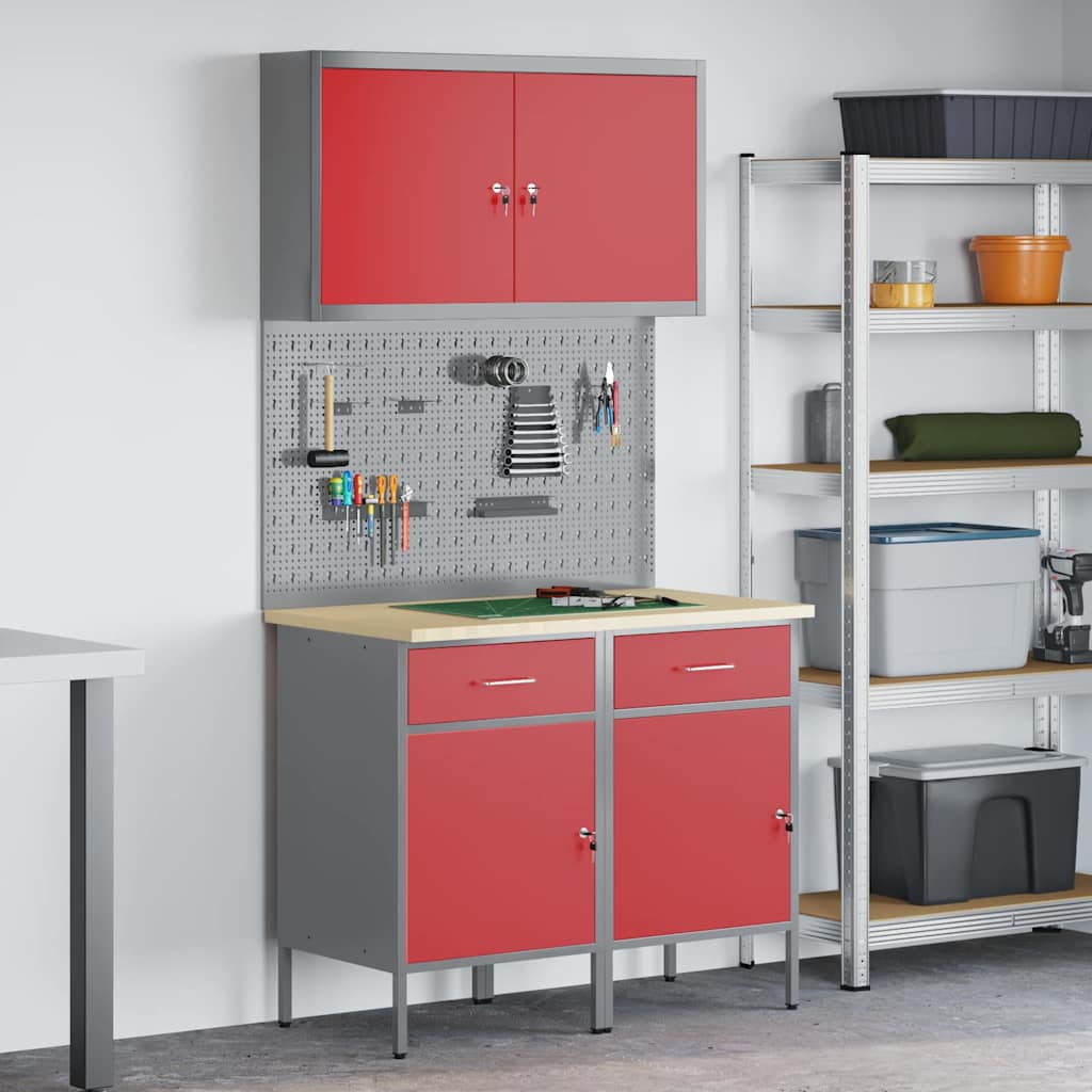 Mobile da lavoro 5 pcs Rosso Legno ingegnerizzato e acciaio