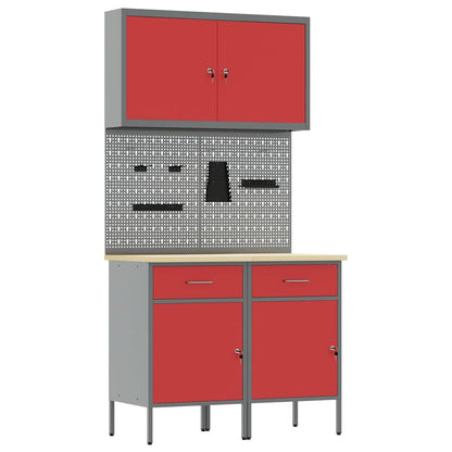 Mobile da lavoro 5 pcs Rosso Legno ingegnerizzato e acciaio