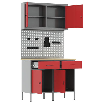 Mobile da lavoro 5 pcs Rosso Legno ingegnerizzato e acciaio