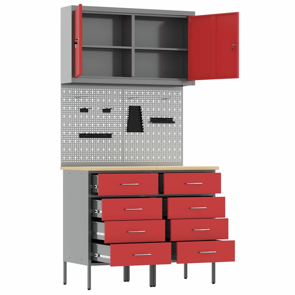 Mobile da lavoro 5 pcs Rosso Legno ingegnerizzato e acciaio