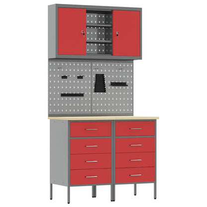 Set di mobili da lavoro con cassetto con blocco 5 pcs Rosso