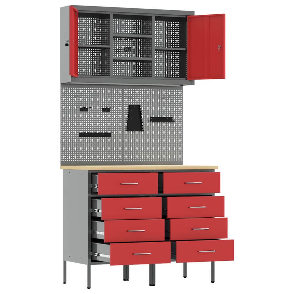 Set di mobili da lavoro con cassetto con blocco 5 pcs Rosso