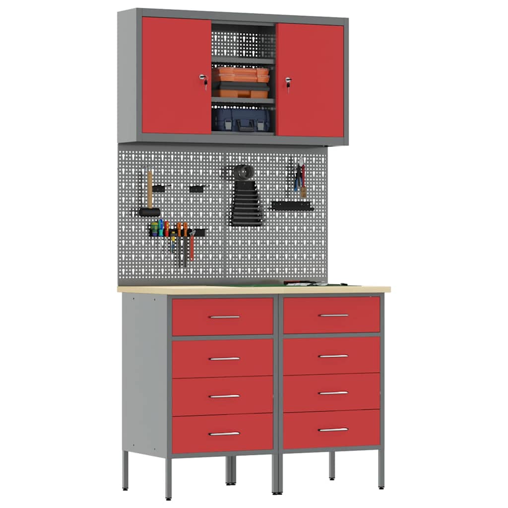 Set di mobili da lavoro con cassetto con blocco 5 pcs Rosso