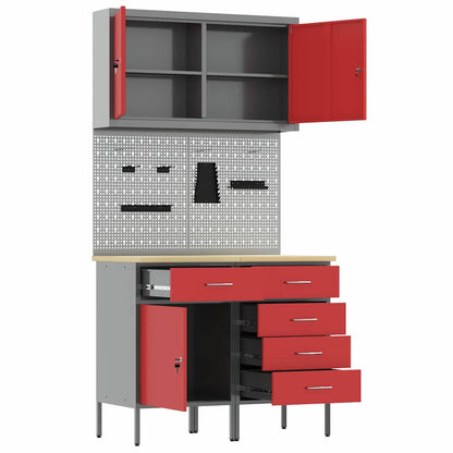 Mobile da lavoro 5 pcs Rosso Legno ingegnerizzato e acciaio