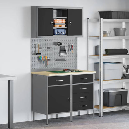 Set di mobili da lavoro con cassetto con lo scaffale 5 pcs Nero
