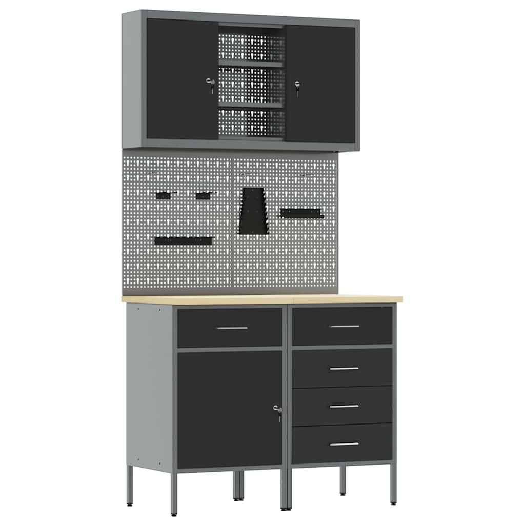 Set di mobili da lavoro con cassetto con lo scaffale 5 pcs Nero
