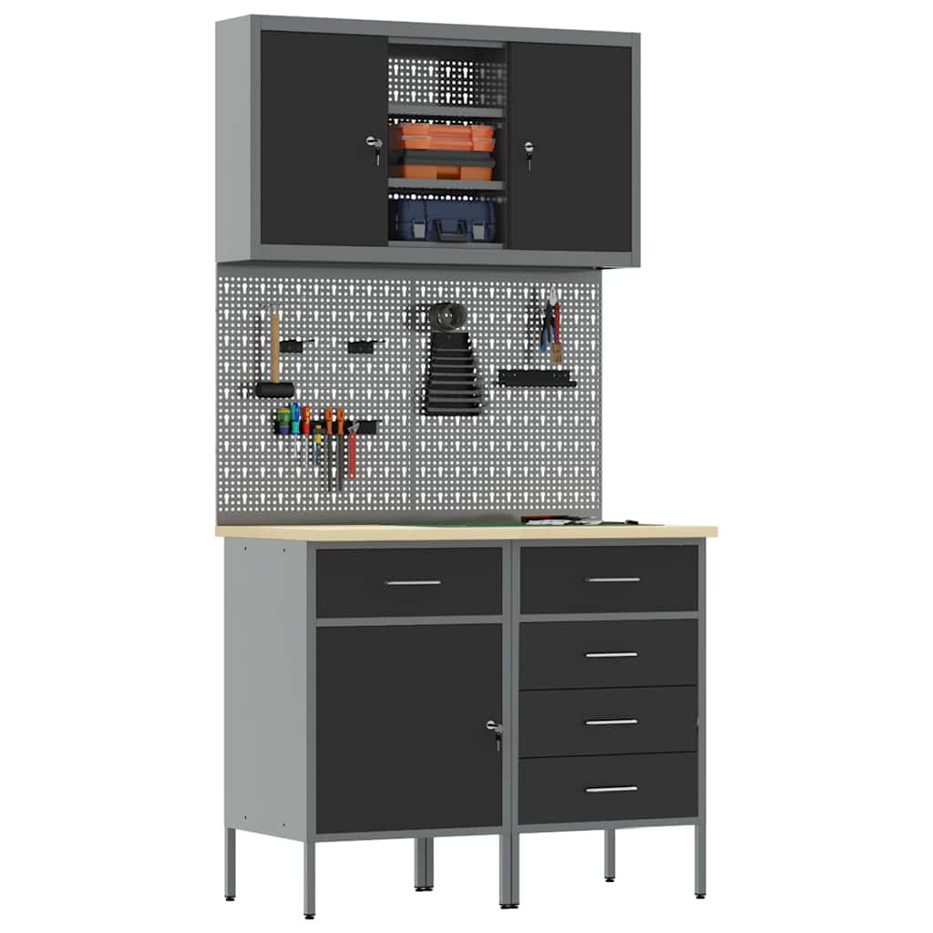 Set di mobili da lavoro con cassetto con lo scaffale 5 pcs Nero