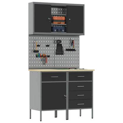 Set di mobili da lavoro con cassetto con lo scaffale 5 pcs Nero