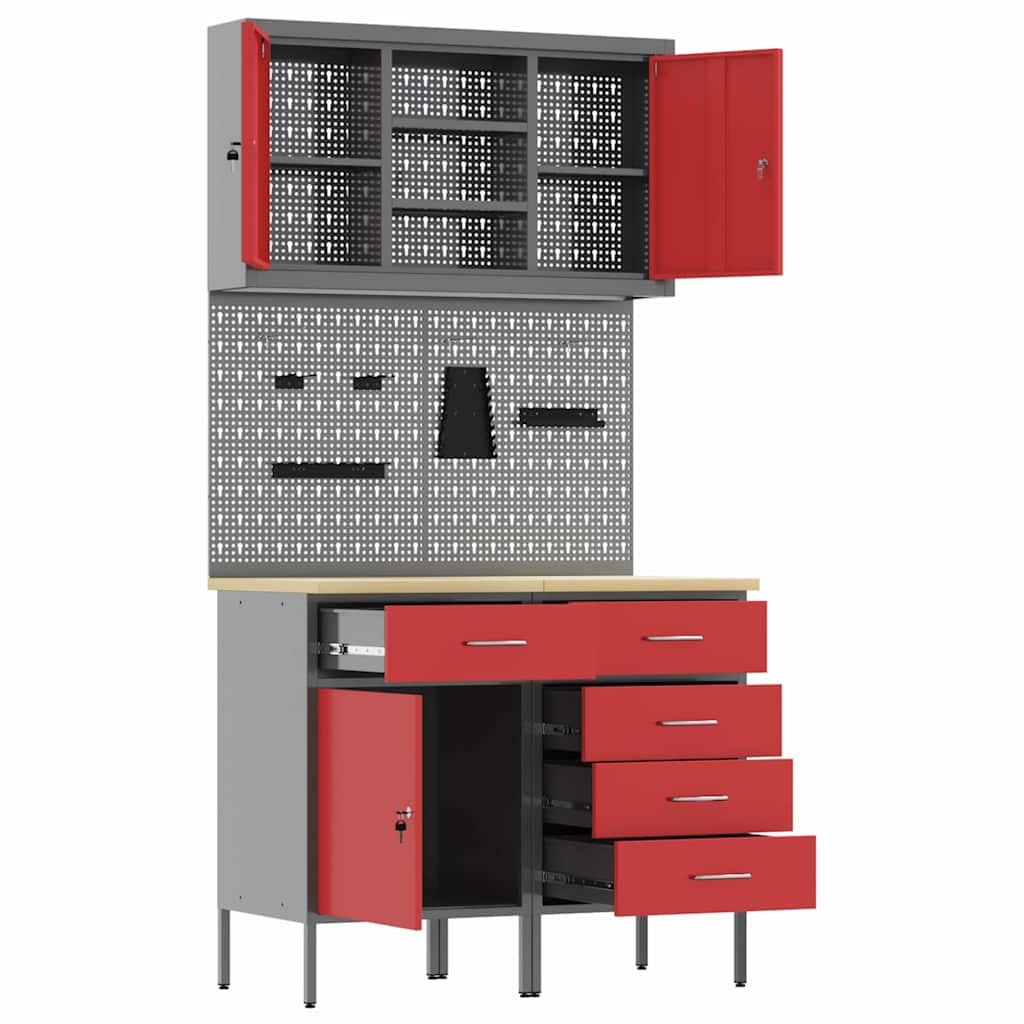 Set di mobili da lavoro con cassetto con blocco 5 pcs Rosso