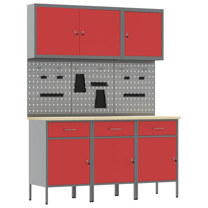 Mobile da lavoro 8 pcs Rosso Legno ingegnerizzato e acciaio