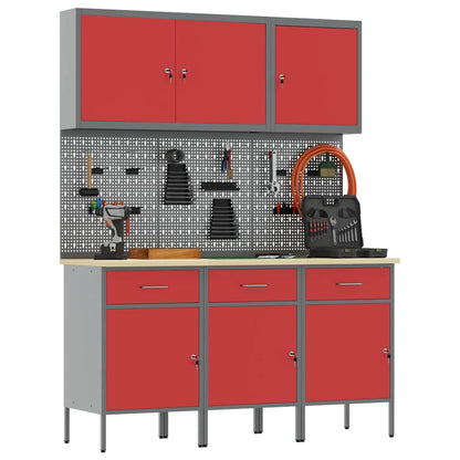 Mobile da lavoro 8 pcs Rosso Legno ingegnerizzato e acciaio