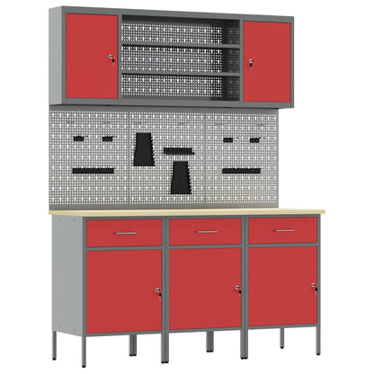 Mobile da lavoro 7 pcs Rosso Legno ingegnerizzato e acciaio