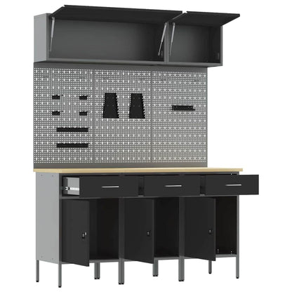 Set di mobili da lavoro con cassetto con blocco 8 pcs Nero