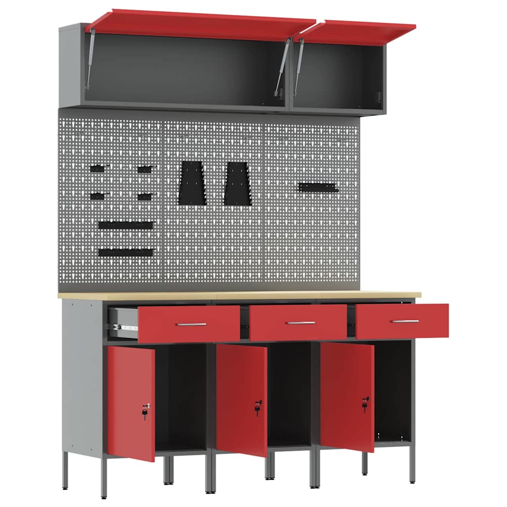 Set di mobili da lavoro con cassetto con blocco 8 pcs Rosso