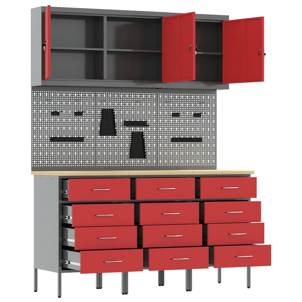 Mobile da lavoro 8 pcs Rosso Legno ingegnerizzato e acciaio