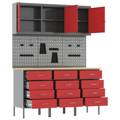 Mobile da lavoro 8 pcs Rosso Legno ingegnerizzato e acciaio