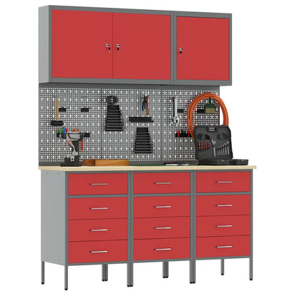 Mobile da lavoro 8 pcs Rosso Legno ingegnerizzato e acciaio