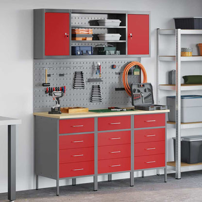 Mobile da lavoro 7 pcs Rosso Legno ingegnerizzato e acciaio