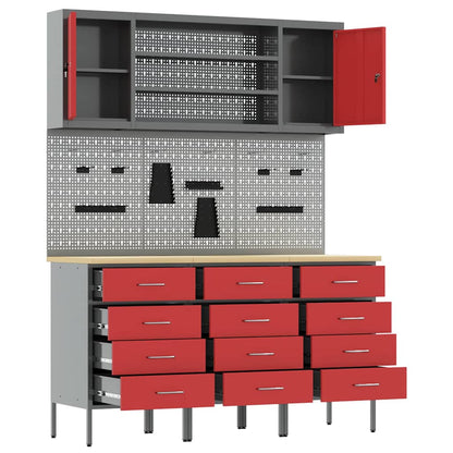 Mobile da lavoro 7 pcs Rosso Legno ingegnerizzato e acciaio