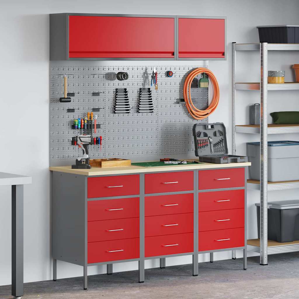 Set di mobili da lavoro con cassetto 8 pcs Rosso