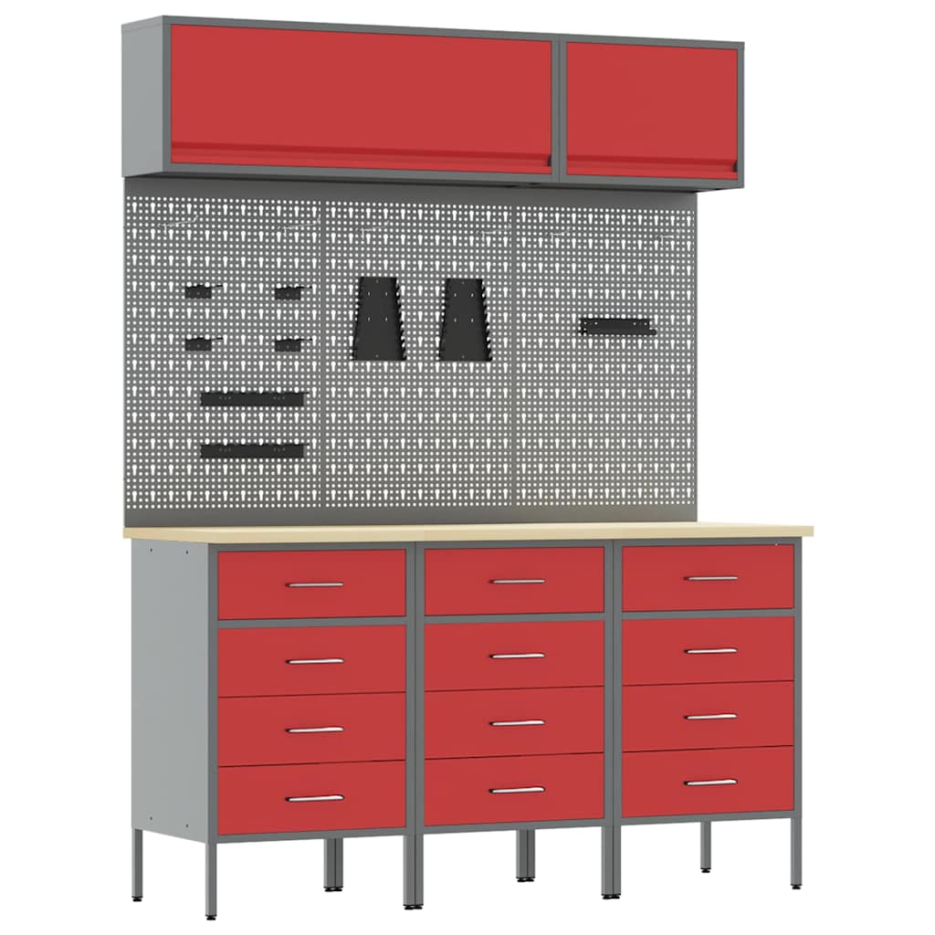Set di mobili da lavoro con cassetto 8 pcs Rosso