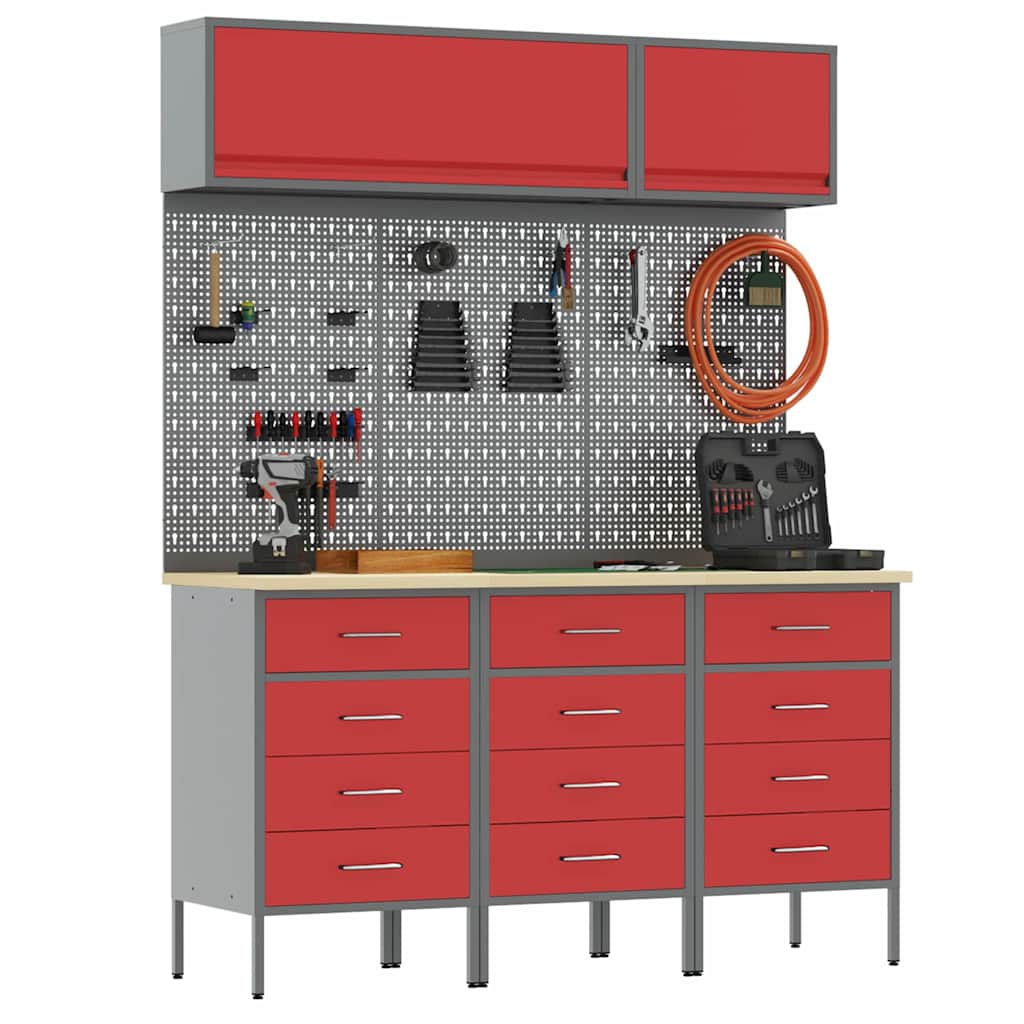 Set di mobili da lavoro con cassetto 8 pcs Rosso
