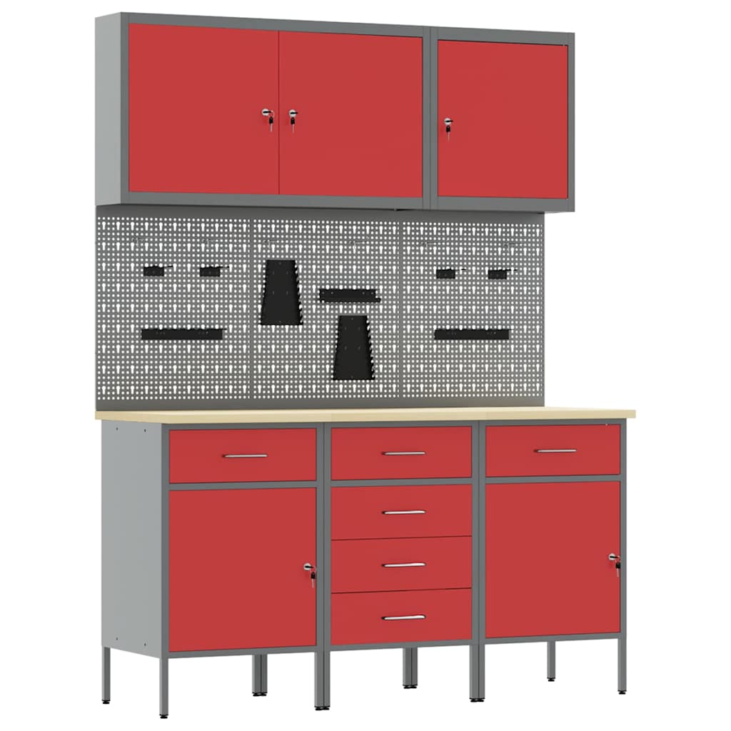 Mobile da lavoro 8 pcs Rosso Legno ingegnerizzato e acciaio