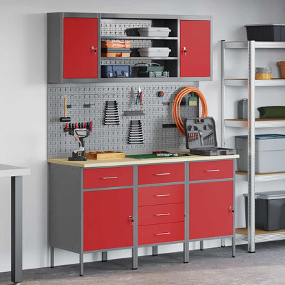 Mobile da lavoro 7 pcs Rosso Legno ingegnerizzato e acciaio