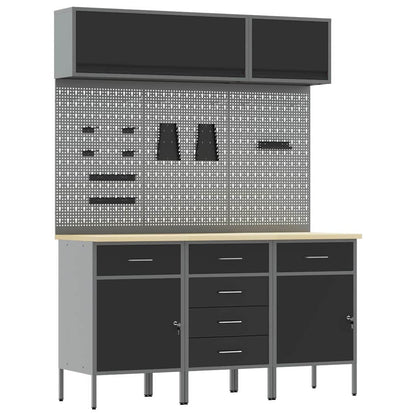 Set di mobili da lavoro con cassetto con blocco 8 pcs Nero