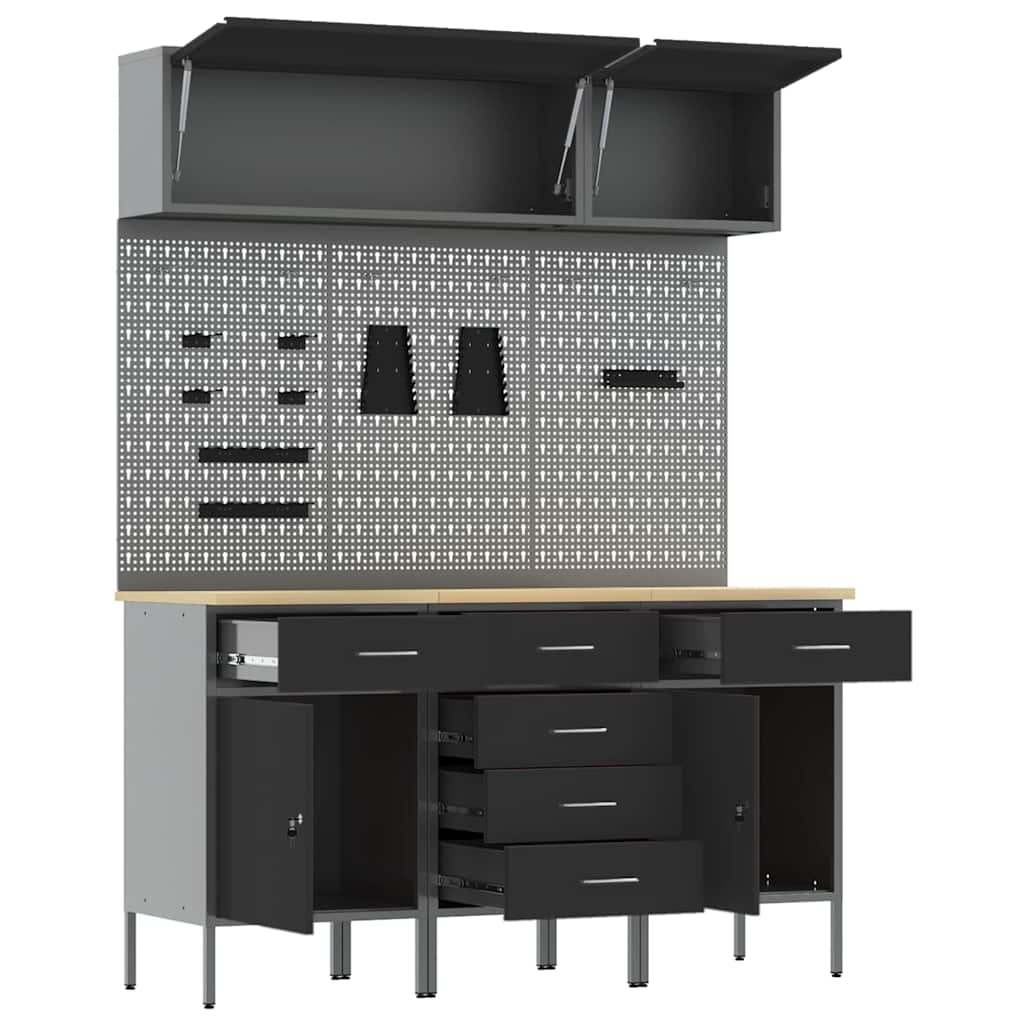 Set di mobili da lavoro con cassetto con blocco 8 pcs Nero