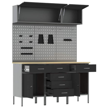 Set di mobili da lavoro con cassetto con blocco 8 pcs Nero