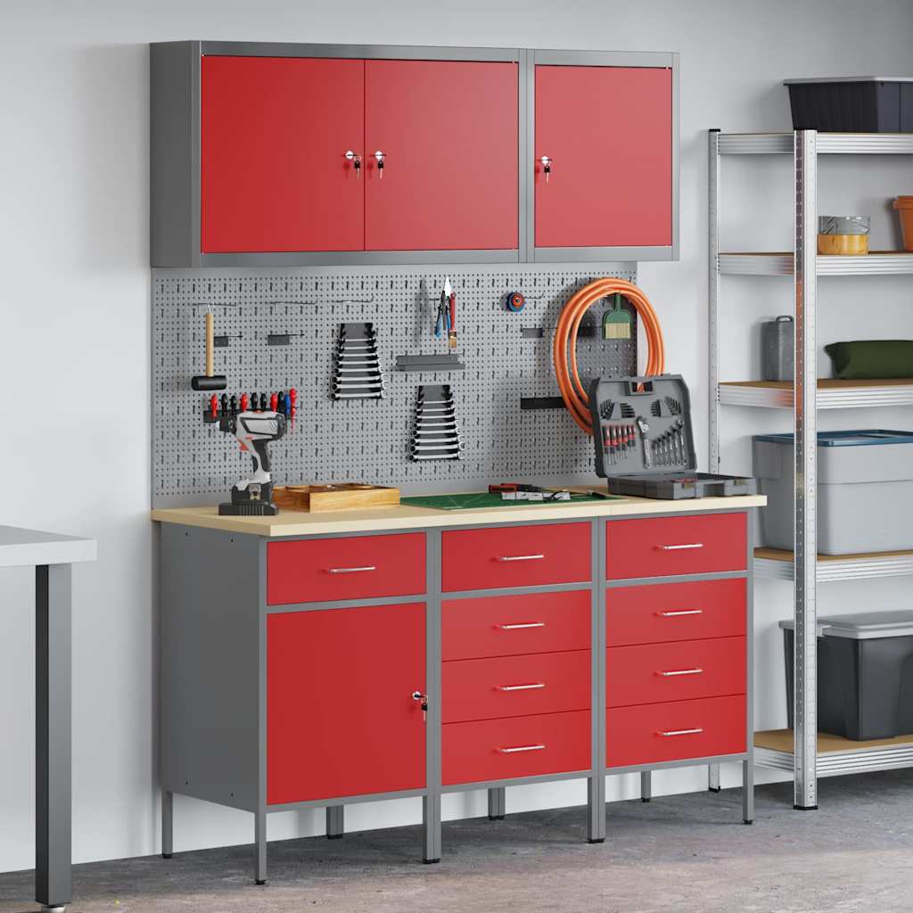 Mobile da lavoro 8 pcs Rosso Legno ingegnerizzato e acciaio