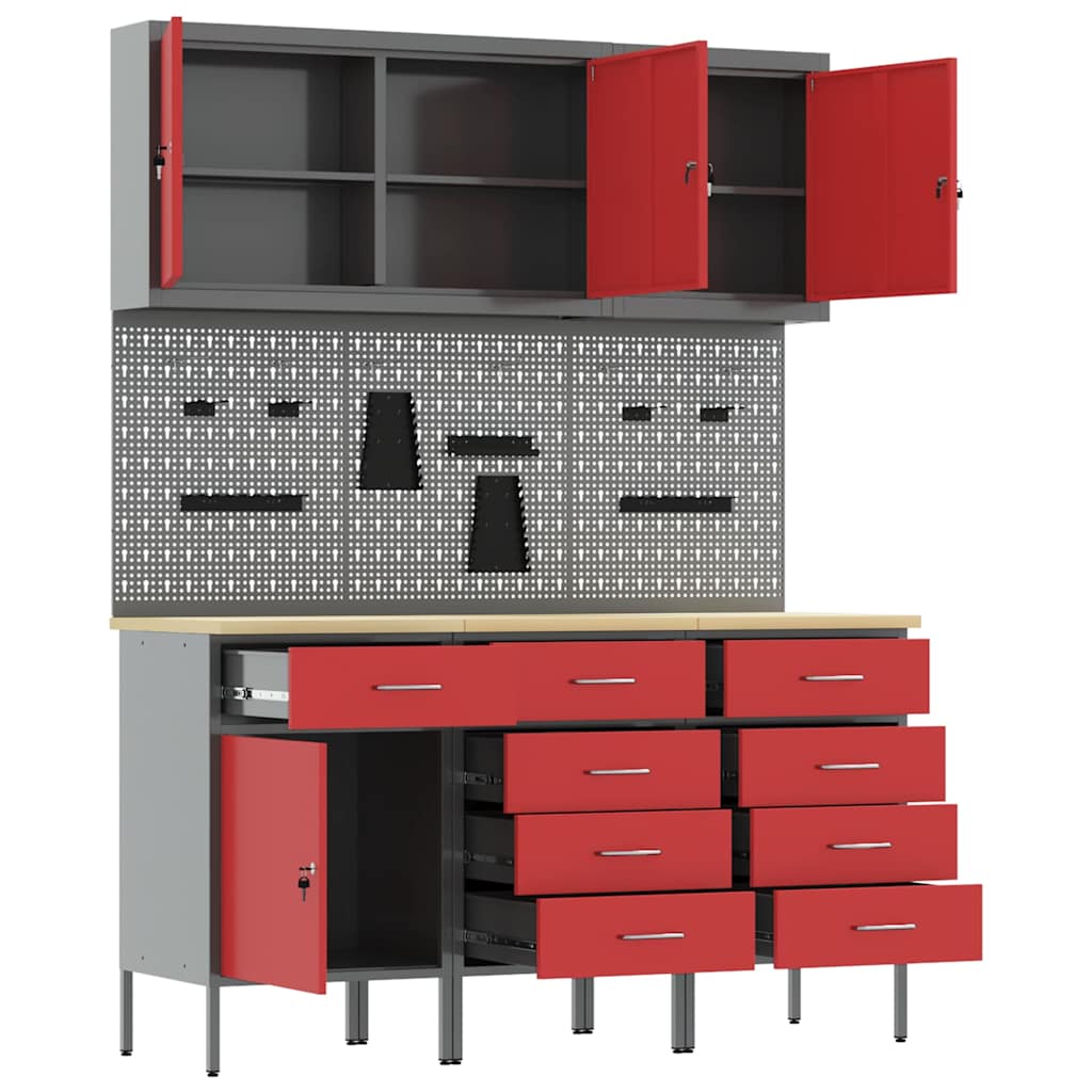 Mobile da lavoro 8 pcs Rosso Legno ingegnerizzato e acciaio