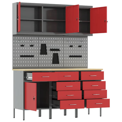 Mobile da lavoro 8 pcs Rosso Legno ingegnerizzato e acciaio